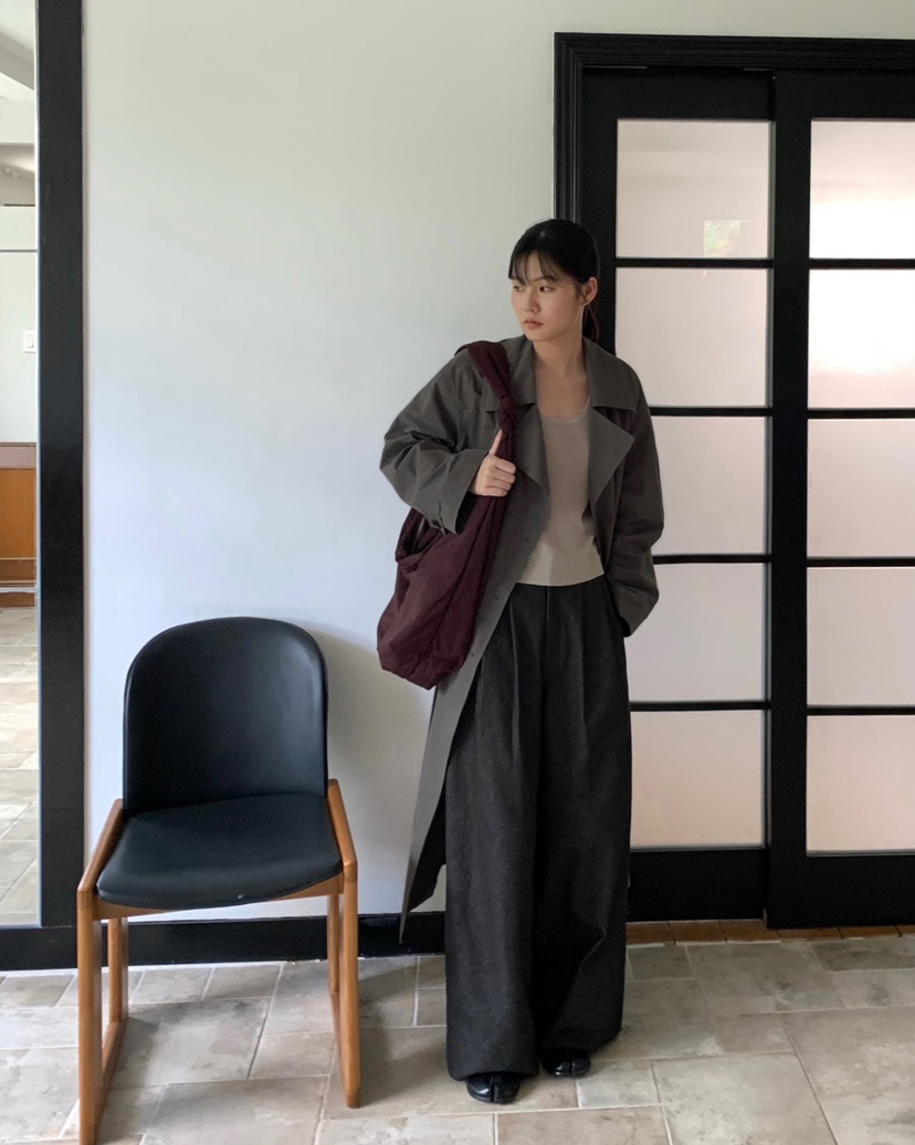 HER直郵韓國代購女裝新款休閑人氣推薦24秋冬真品長款風衣HER長款風衣