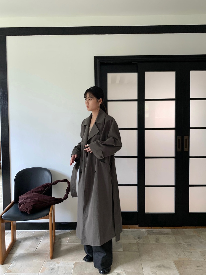 HER直郵韓國代購女裝新款休閑人氣推薦24秋冬真品長款風衣HER長款風衣