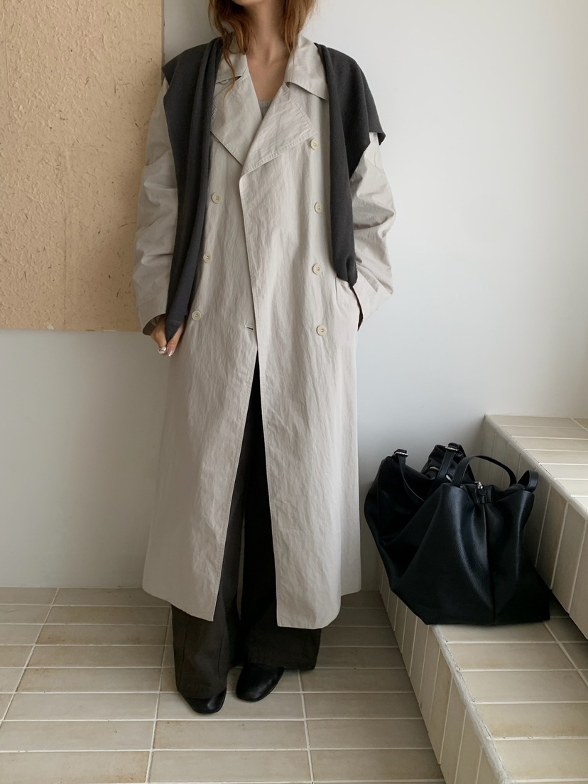 HER直郵韓國代購女裝新款休閑人氣推薦24秋冬真品長款風衣HER長款風衣