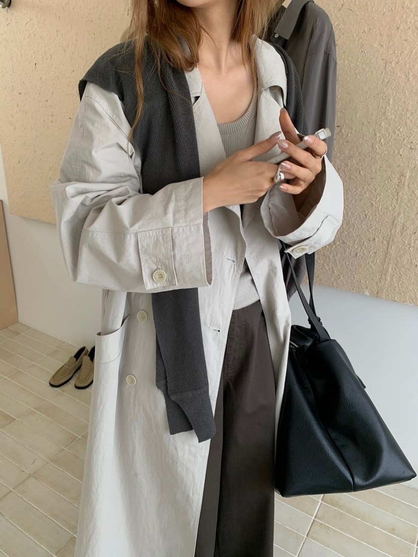 HER直郵韓國代購女裝新款休閑人氣推薦24秋冬真品長款風衣HER長款風衣