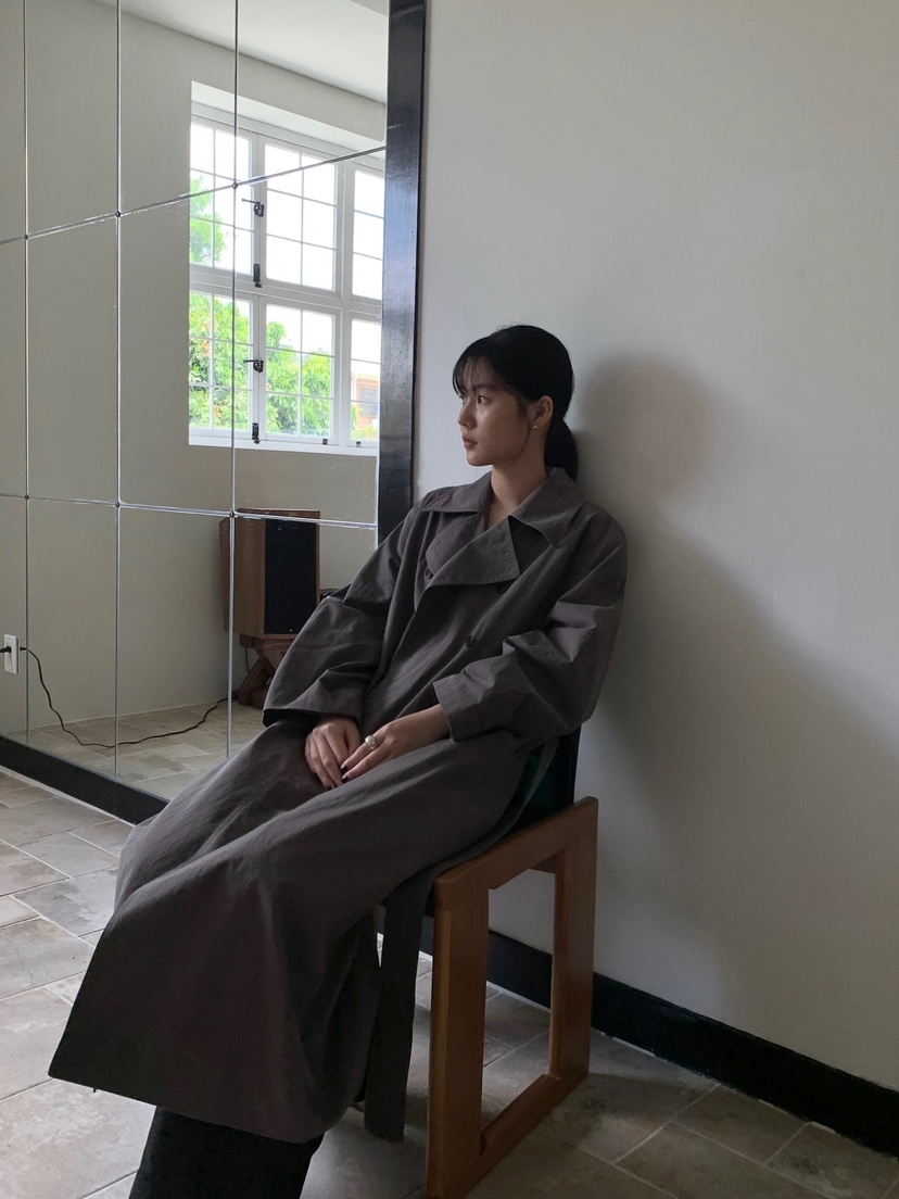 HER直郵韓國代購女裝新款休閑人氣推薦24秋冬真品長款風衣HER長款風衣圖色2
