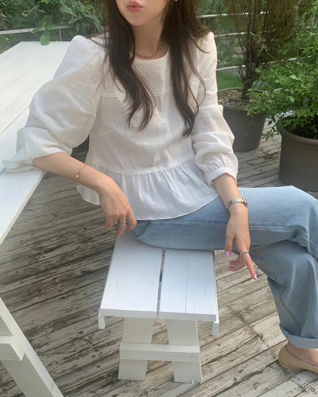 PYT-ot韓國直郵東大門代購女裝新款24秋冬襯衫蕾絲衫蕾絲pretty young thing襯衫/蕾絲衫