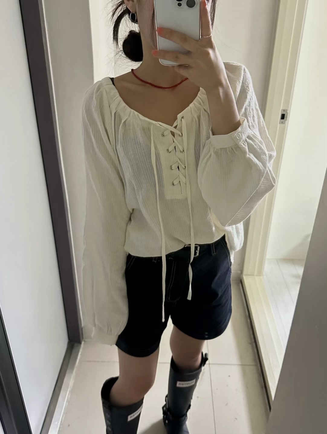 PLEASE直郵韓國代購女裝新款熱賣職業時尚人氣真品襯衫蕾絲衫PLEASE襯衫/蕾絲衫