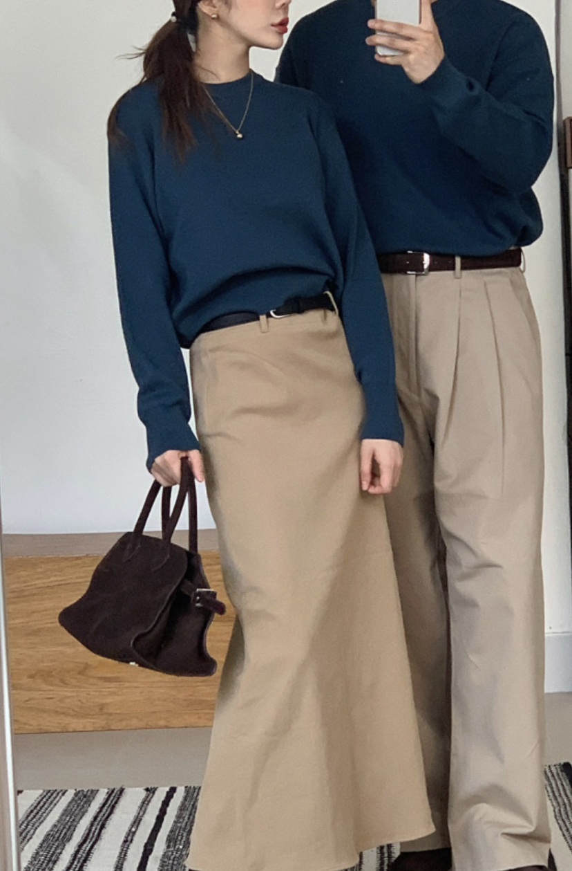 DOUBLEIN韓國直郵東大門代購女裝新品休閑24秋冬長裙腰帶DOUBLEIN長裙