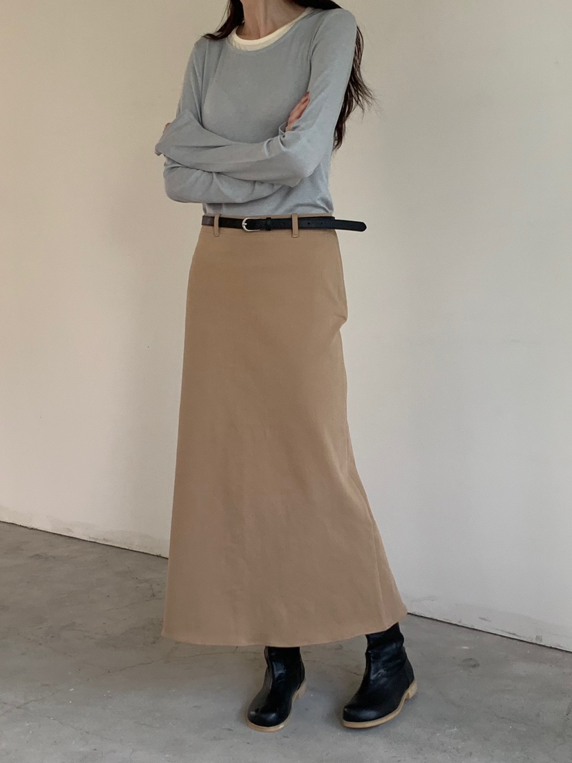 DOUBLEIN韓國直郵東大門代購女裝新品休閑24秋冬長裙腰帶DOUBLEIN長裙