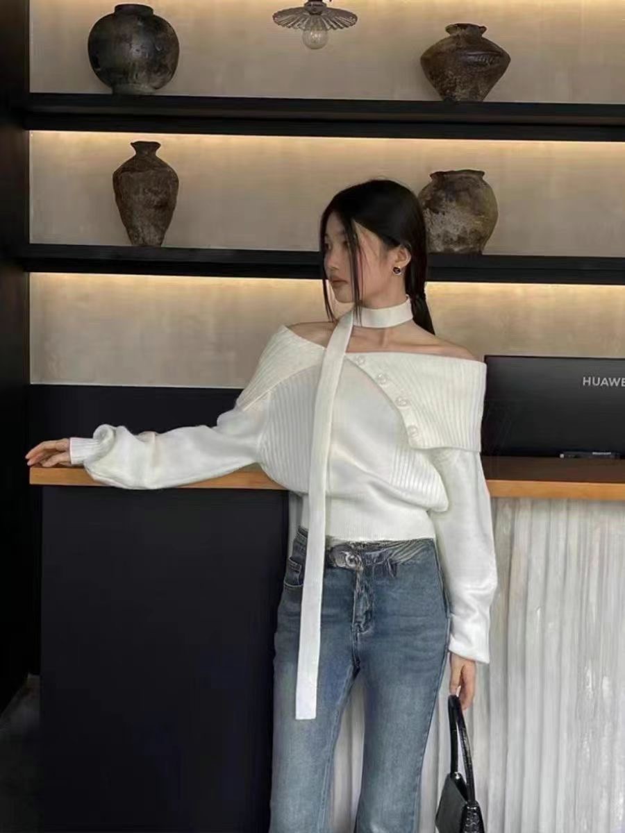 IGOTC-아가씨-T韓國直郵女裝新品24秋冬時尚針織衫含脖帶IGOTC-아가씨-T針織衫圖色2