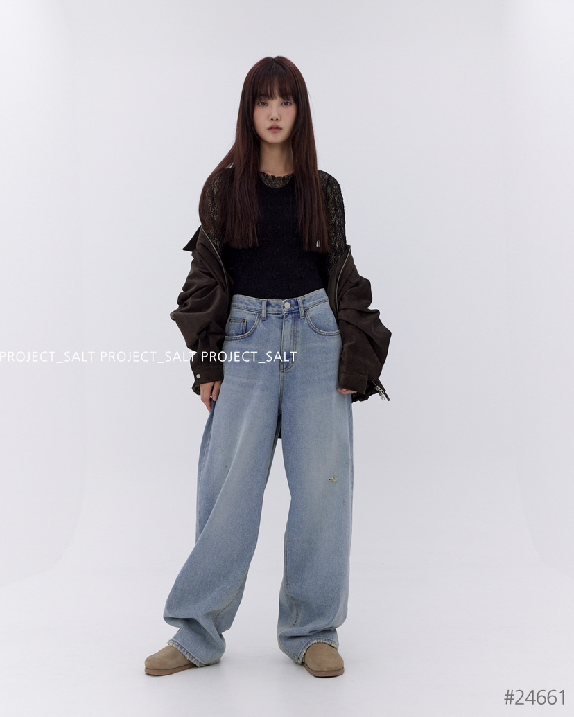 PROJECTSALT韓國直郵女裝新品休閑真品熱賣推薦24秋冬牛仔褲PROJECTSALT牛仔褲