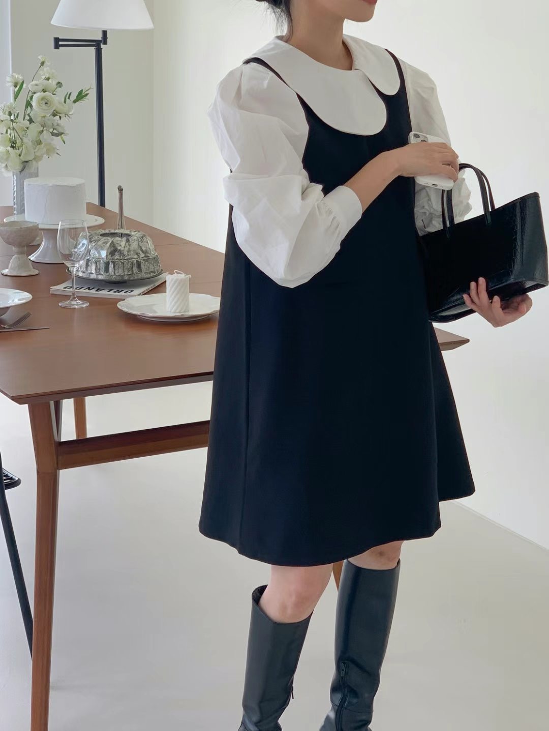 BASIC FEMME-베이직팜므-OT韓國直郵東大門實拍女裝新款真品連衣裙口袋BASIC FEMME連衣裙