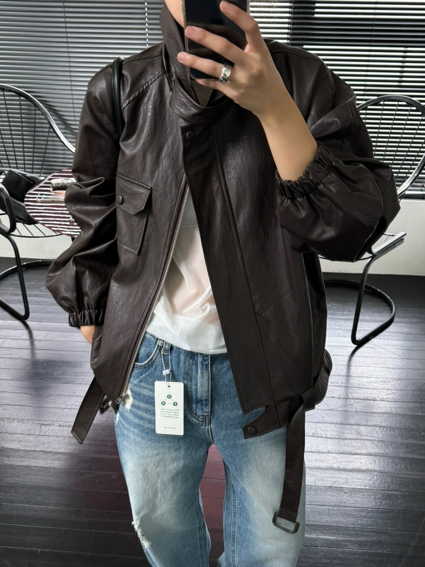 MAINT韓國直郵女裝新款24秋冬職業真品人氣熱賣休閑夾克皮革MAINT夾克