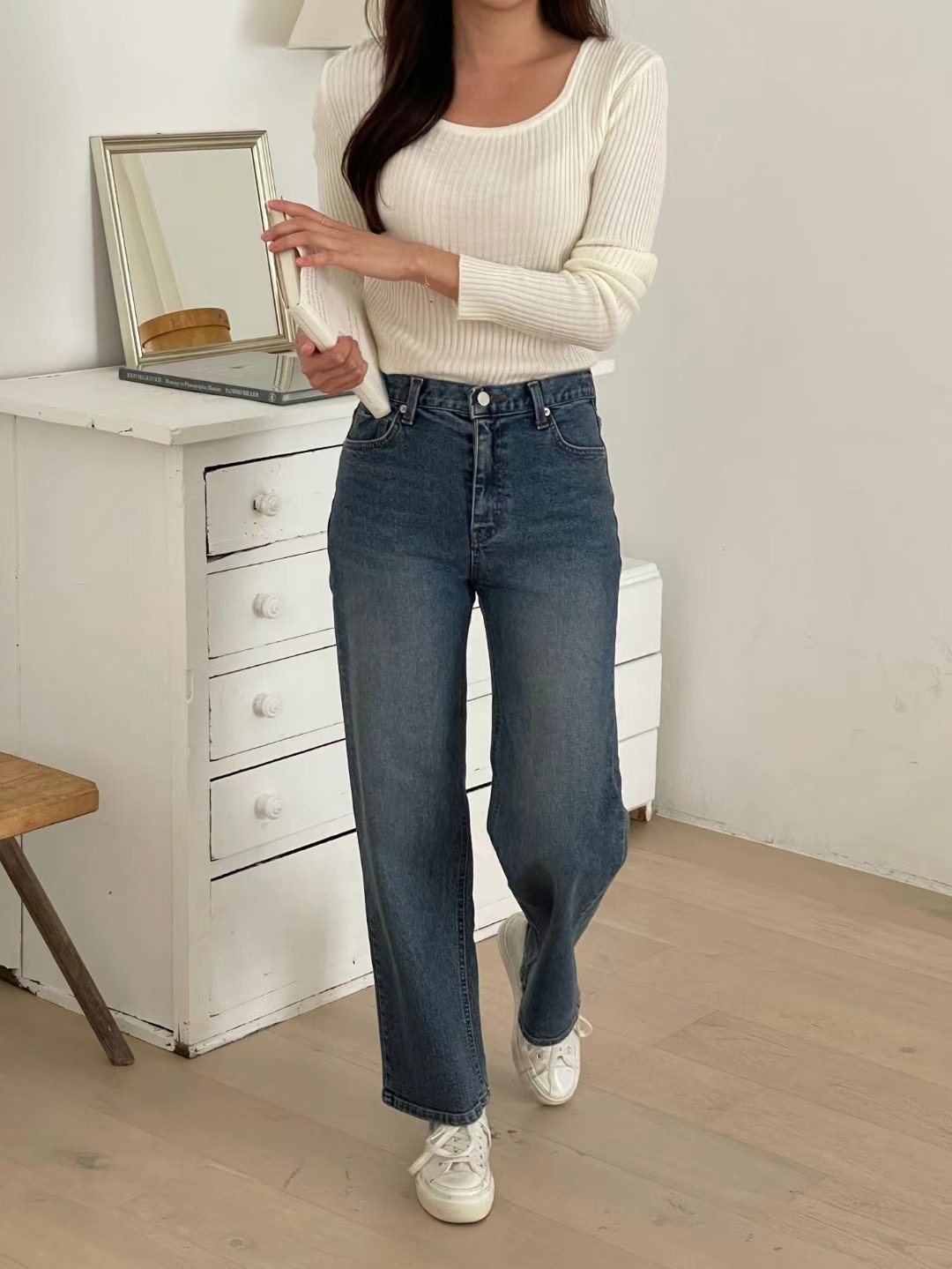 QMARKET韓國直郵東大門代購女裝新款休閑真品職業時尚牛仔褲QMARKET牛仔褲