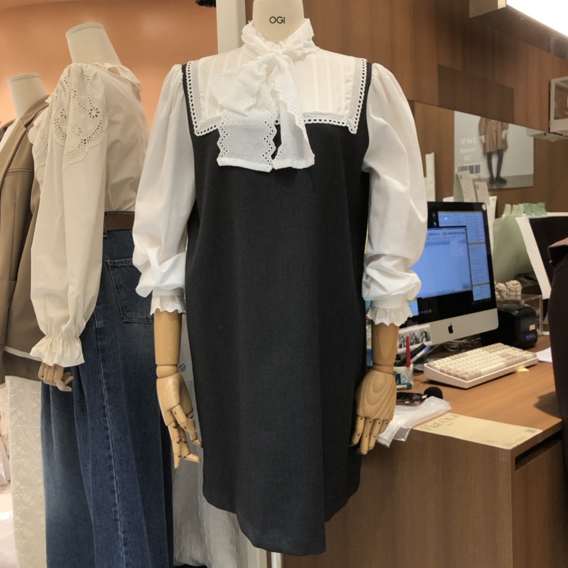 OGI直郵韓國代購女裝新品24秋冬真品人氣推薦職業休閑連衣裙FLat OGI連衣裙