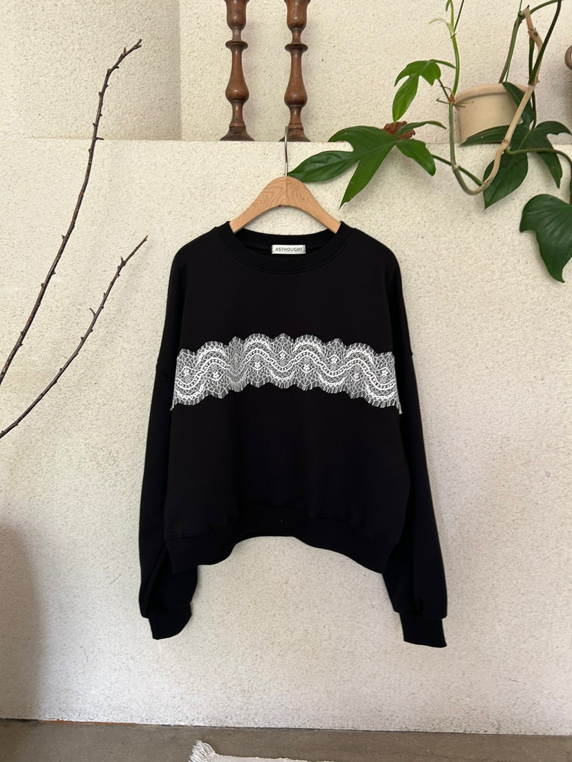 AS THOUGHT韓國直郵女裝新品職業熱賣24秋冬衛衣短款蕾絲AS THOUGHT衛衣圖色3