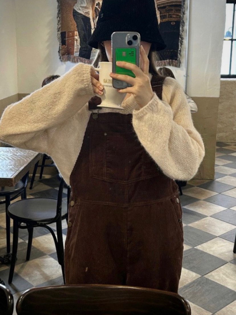 WOOD韓國直郵東大門實拍女裝新款休閑時尚24秋冬推薦背帶褲WOOD背帶褲