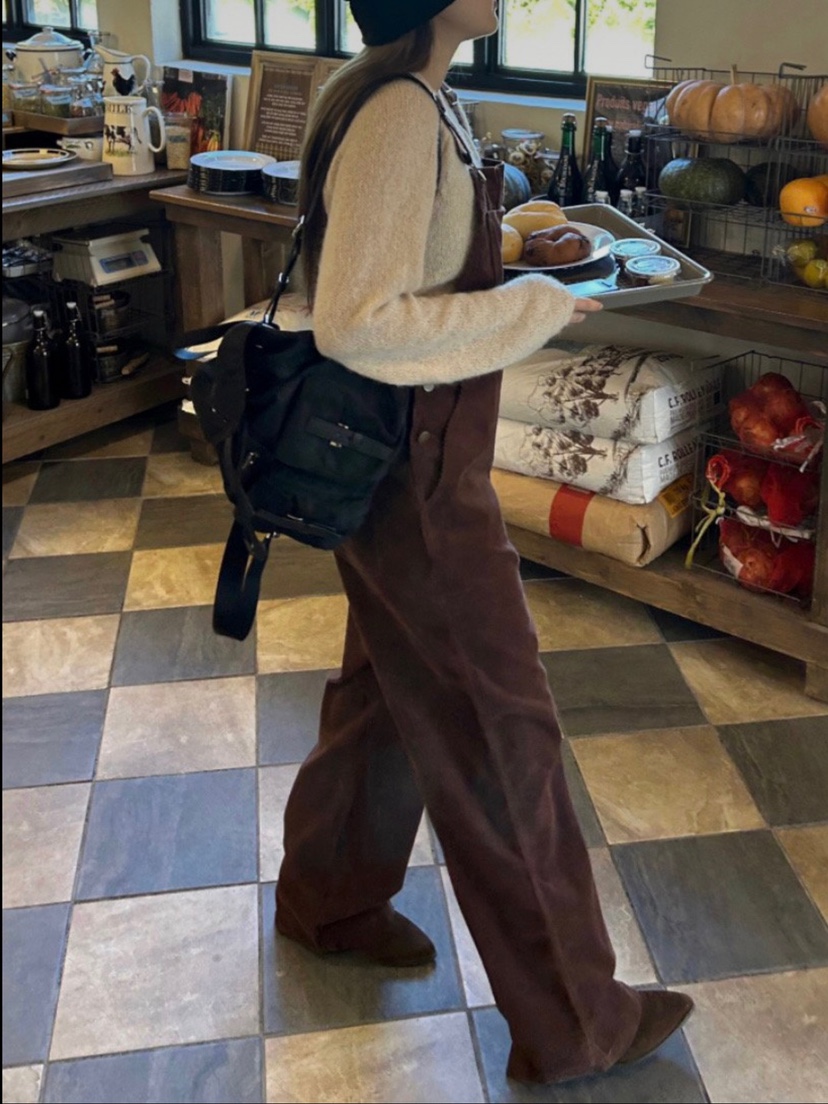 WOOD韓國直郵東大門實拍女裝新款休閑時尚24秋冬推薦背帶褲WOOD背帶褲