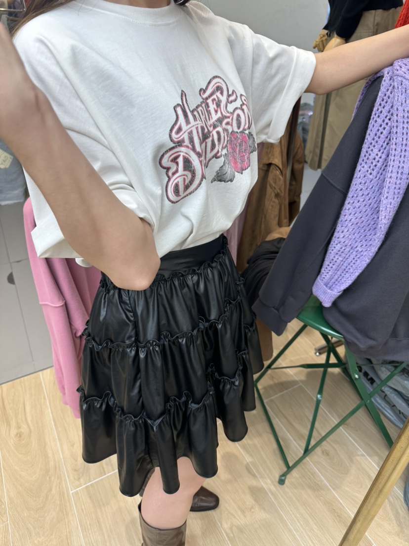 anime韓國直郵東大門實拍女裝新款職業休閑推薦24秋冬短裙皮革RIETTE短裙