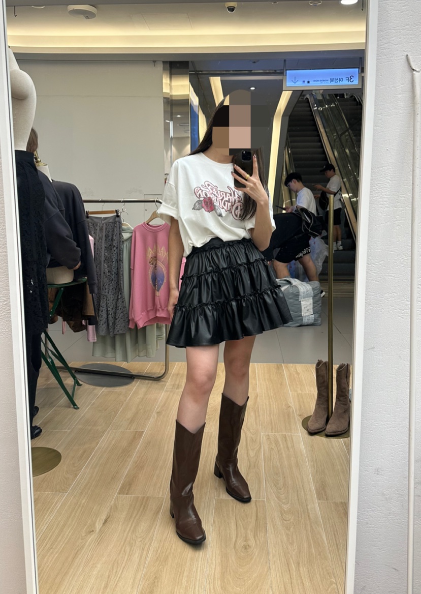 anime韓國直郵東大門實拍女裝新款職業休閑推薦24秋冬短裙皮革RIETTE短裙