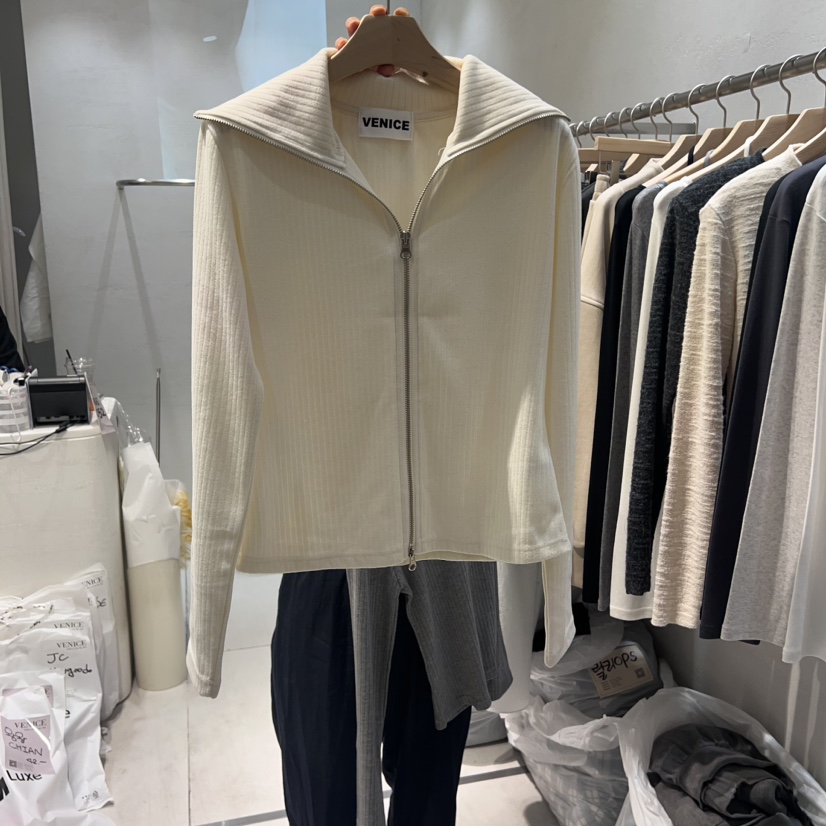 VENICE直郵韓國代購女裝新品真品時尚24秋冬職業長袖T恤拉鏈VENICE長袖T恤