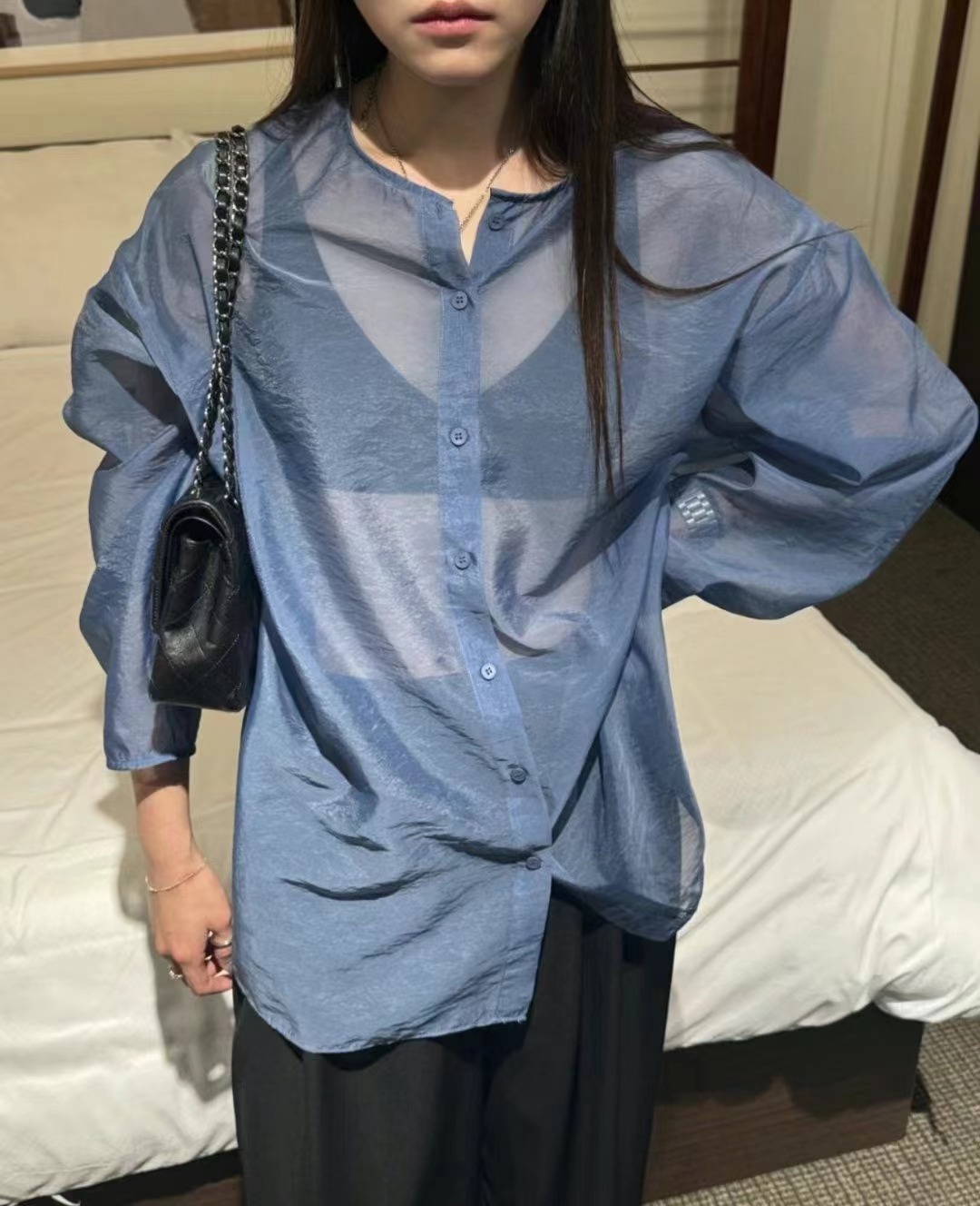 VIVID韓國直郵東大門實拍女裝新款休閑人氣職業24秋冬襯衫蕾絲衫VIVID襯衫/蕾絲衫圖色1