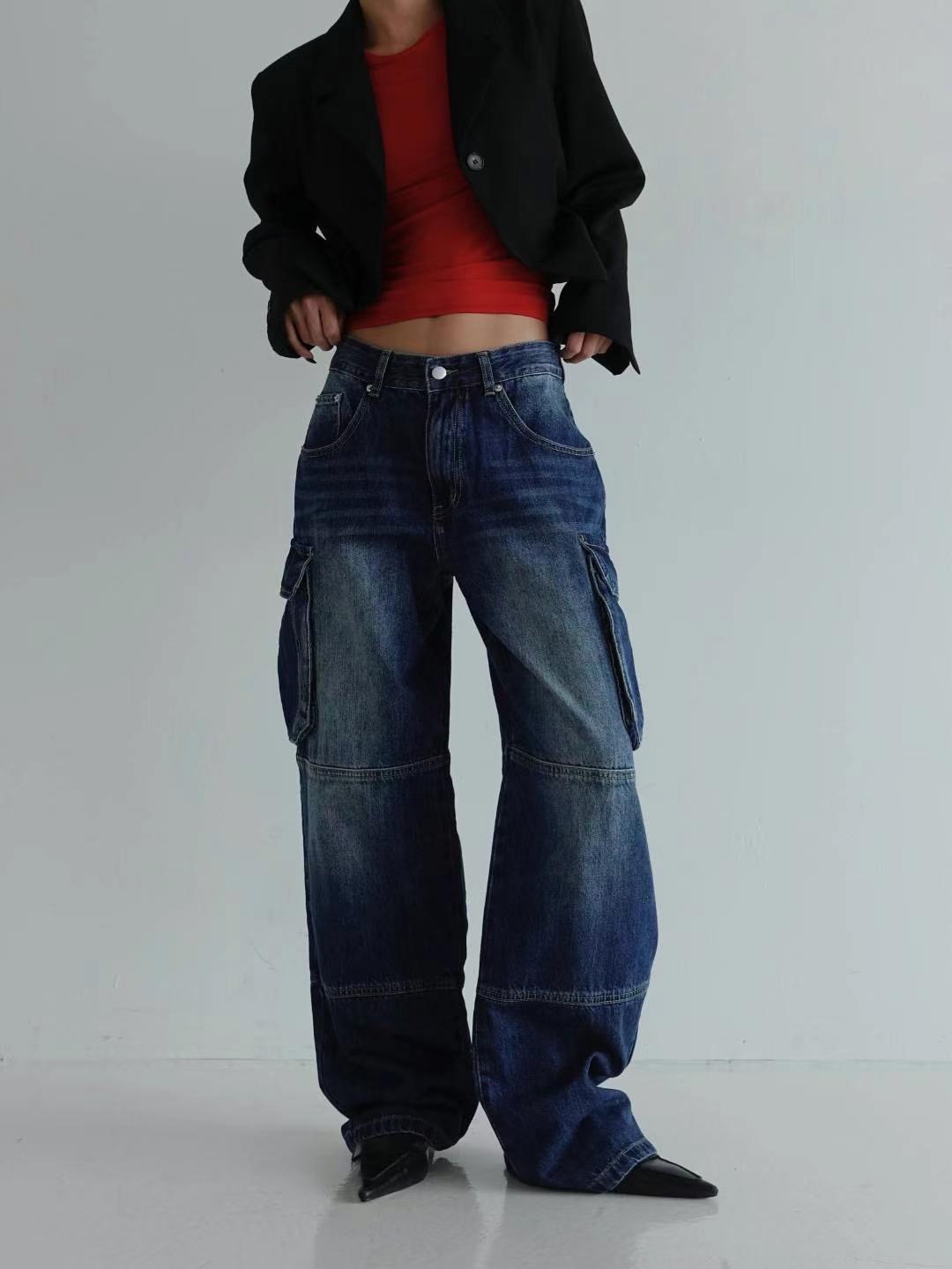 BYJEAN韓國直郵東大門實拍女裝新品24秋冬職業時尚牛仔褲POPO牛仔褲