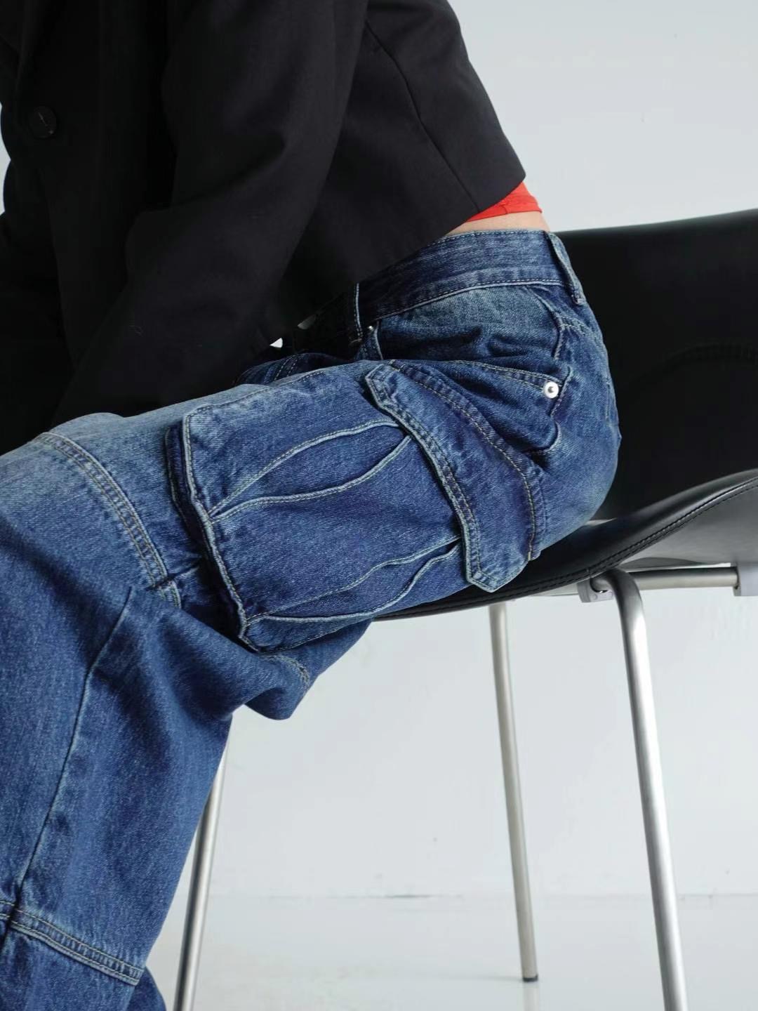 BYJEAN韓國直郵東大門實拍女裝新品24秋冬職業時尚牛仔褲POPO牛仔褲
