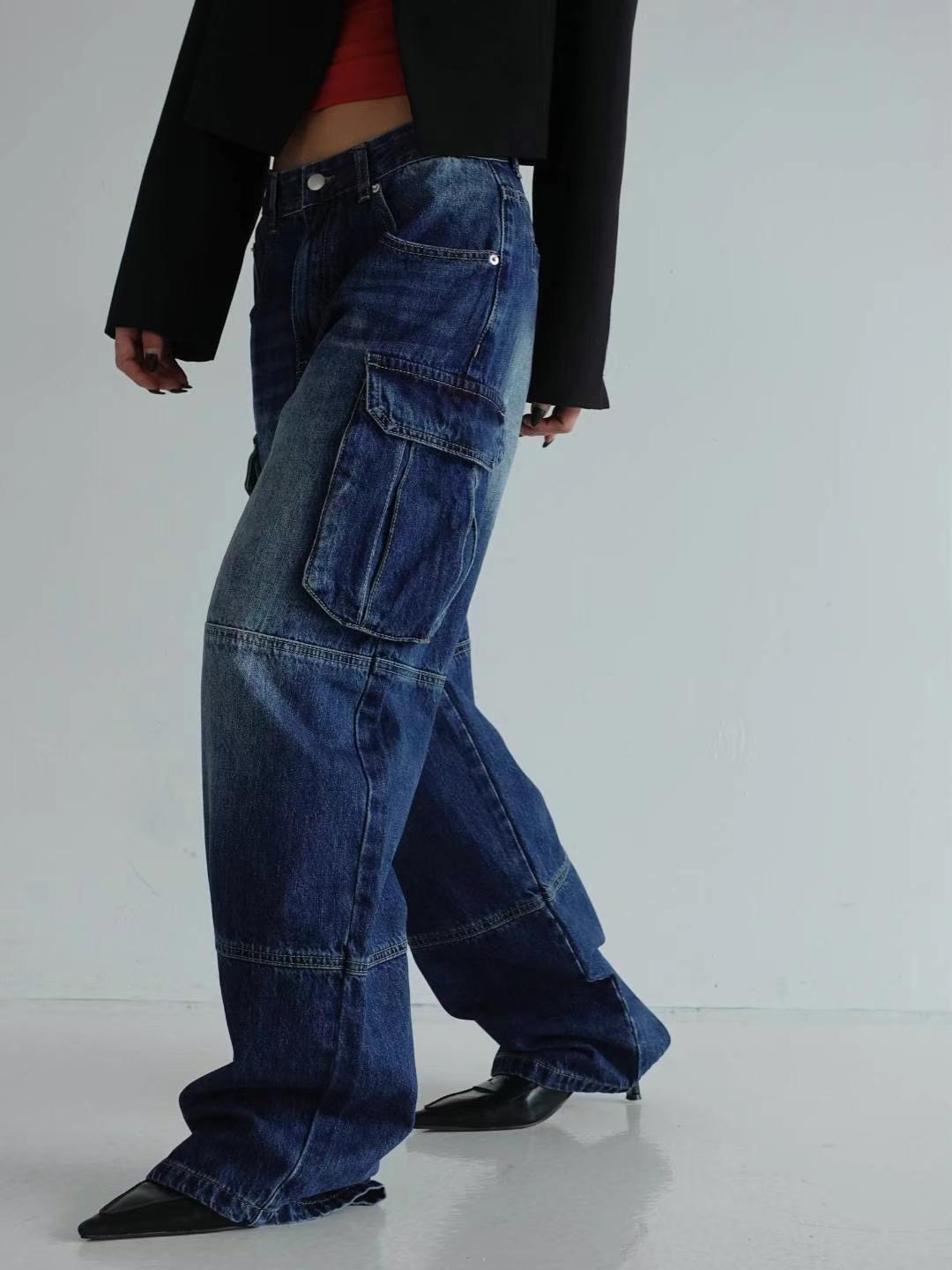 BYJEAN韓國直郵東大門實拍女裝新品24秋冬職業時尚牛仔褲POPO牛仔褲