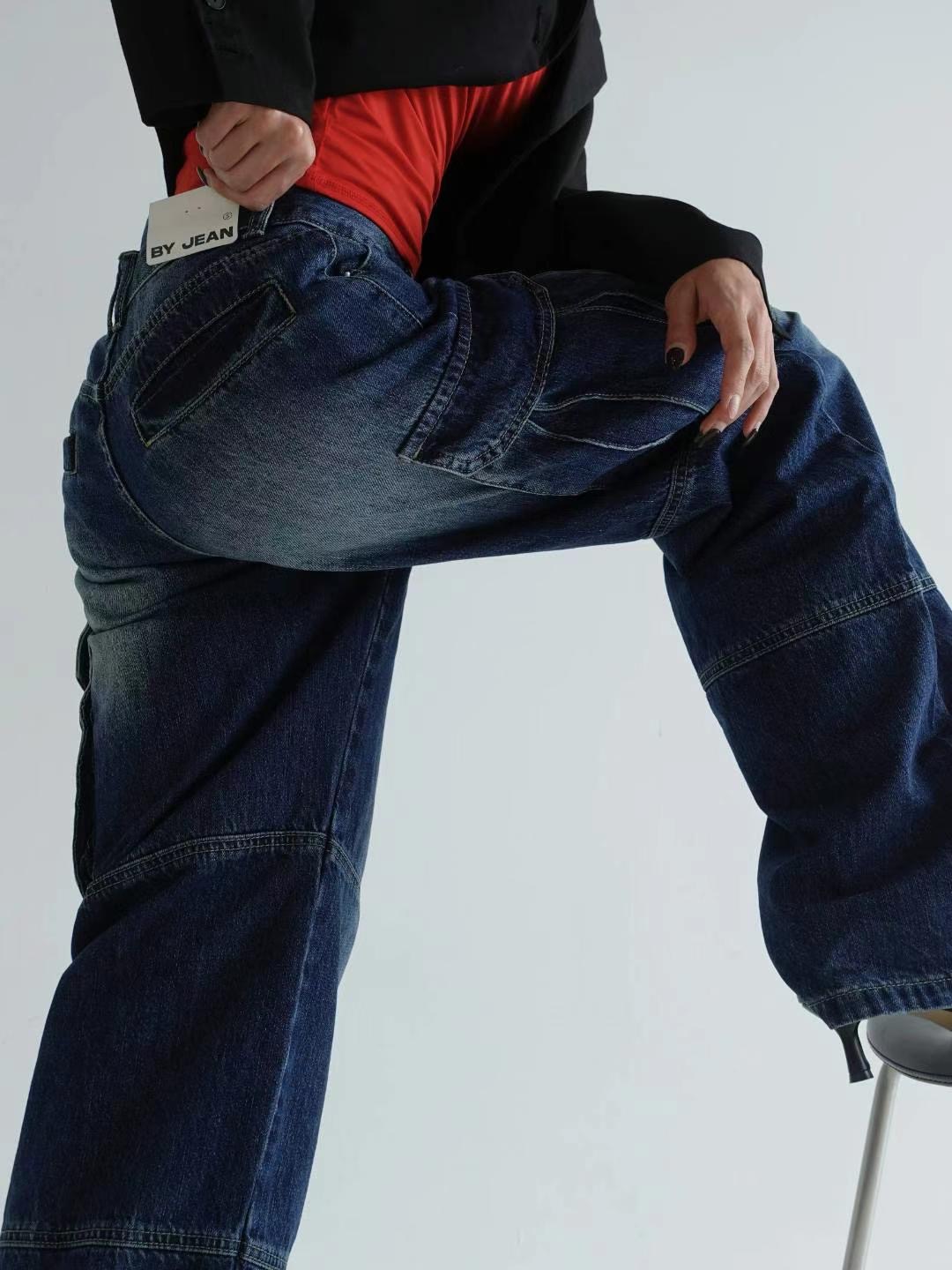 BYJEAN韓國直郵東大門實拍女裝新品24秋冬職業時尚牛仔褲POPO牛仔褲