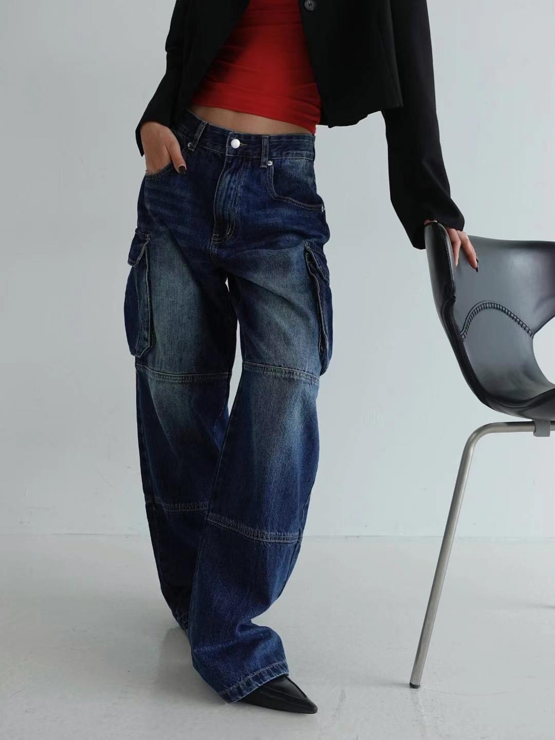 BYJEAN韓國直郵東大門實拍女裝新品24秋冬職業時尚牛仔褲POPO牛仔褲圖色1