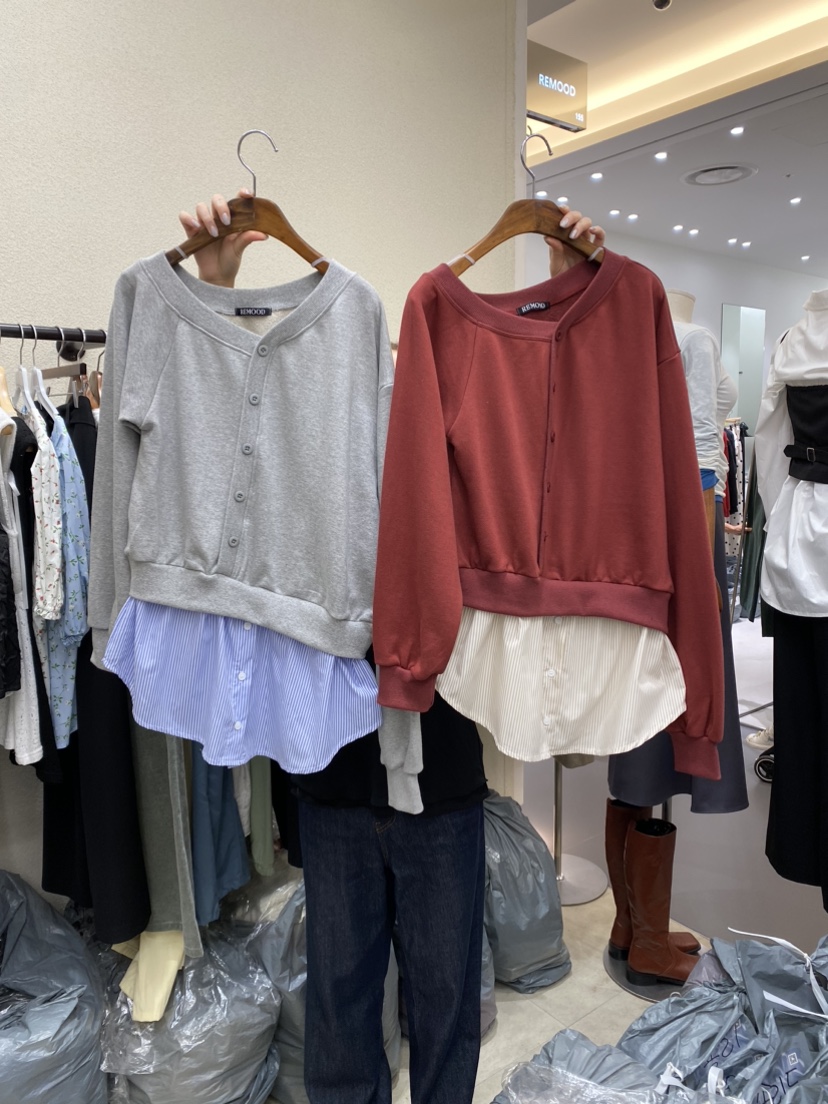 REMOOD韓國直郵東大門實拍女裝新款休閑推薦真品熱賣24秋冬衛衣FRENCH DOOR衛衣