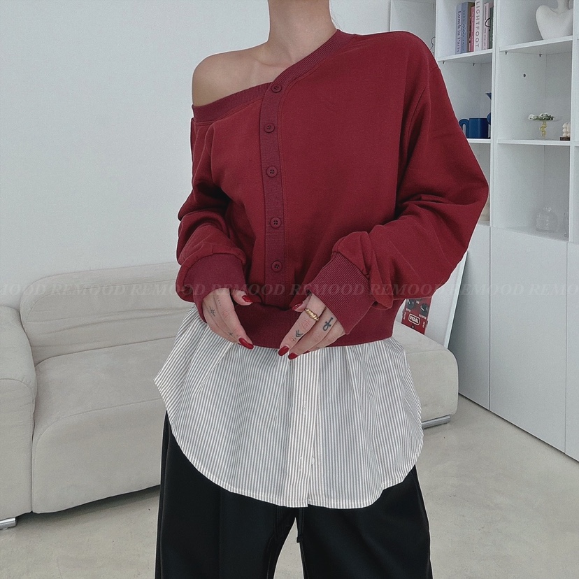REMOOD韓國直郵東大門實拍女裝新款休閑推薦真品熱賣24秋冬衛衣FRENCH DOOR衛衣