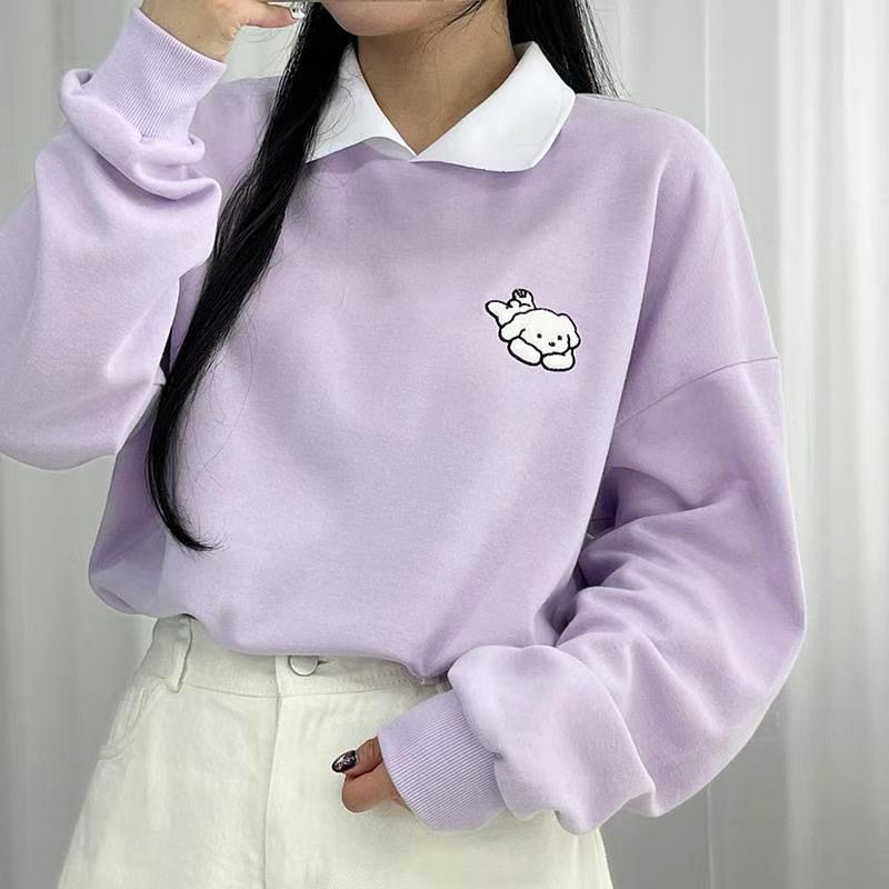 BLACK SUGAR韓國直郵東大門代購女裝新款推薦24秋冬衛衣刺繡BLACK SUGAR衛衣