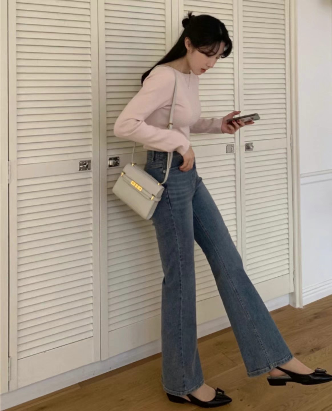 L+V+C韓國直郵東大門代購女裝新款熱賣休閑職業牛仔褲綁帶L_V_C牛仔褲