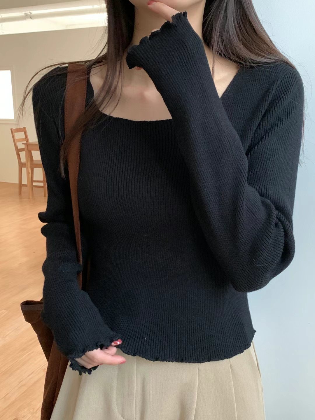 TDOUBLEJ韓國直郵女裝新款時尚24秋冬真品針織衫柔軟羅紋TDOUBLEJ針織衫圖色3