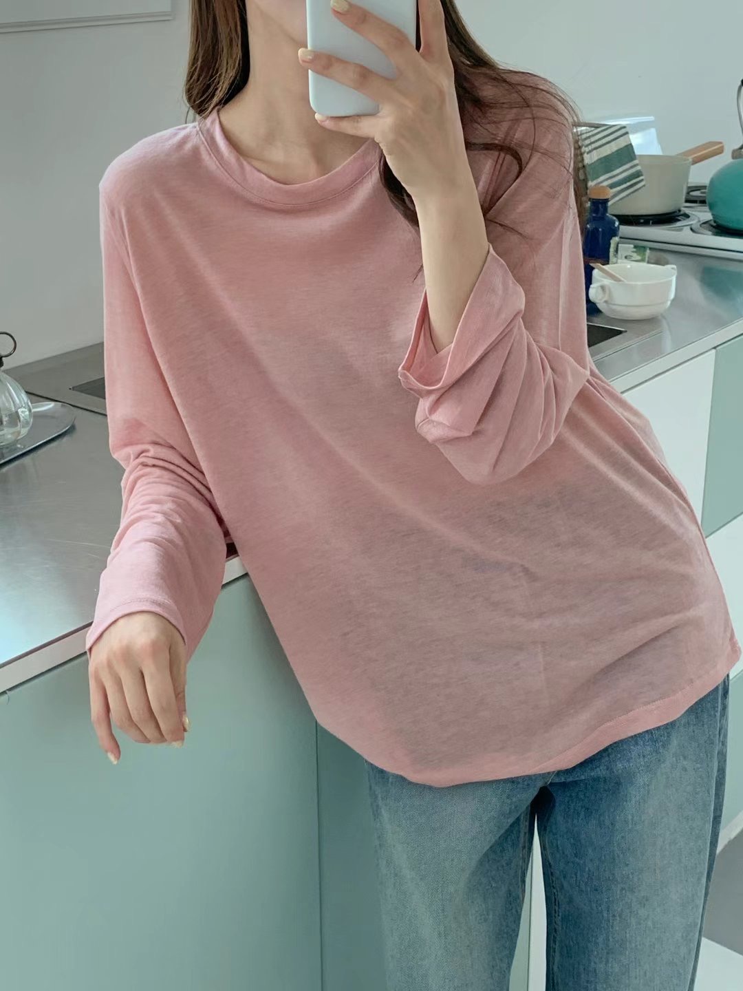 TDOUBLEJ韓國直郵東大門實拍女裝新款休閑真品時尚長袖T恤天絲TDOUBLEJ長袖T恤圖色3