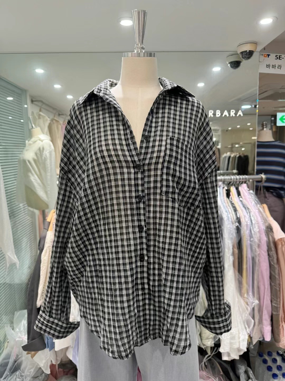 THE BARBARA韓國直郵東大門實拍女裝新品休閑襯衫蕾絲衫格紋THE BARBARA襯衫/蕾絲衫
