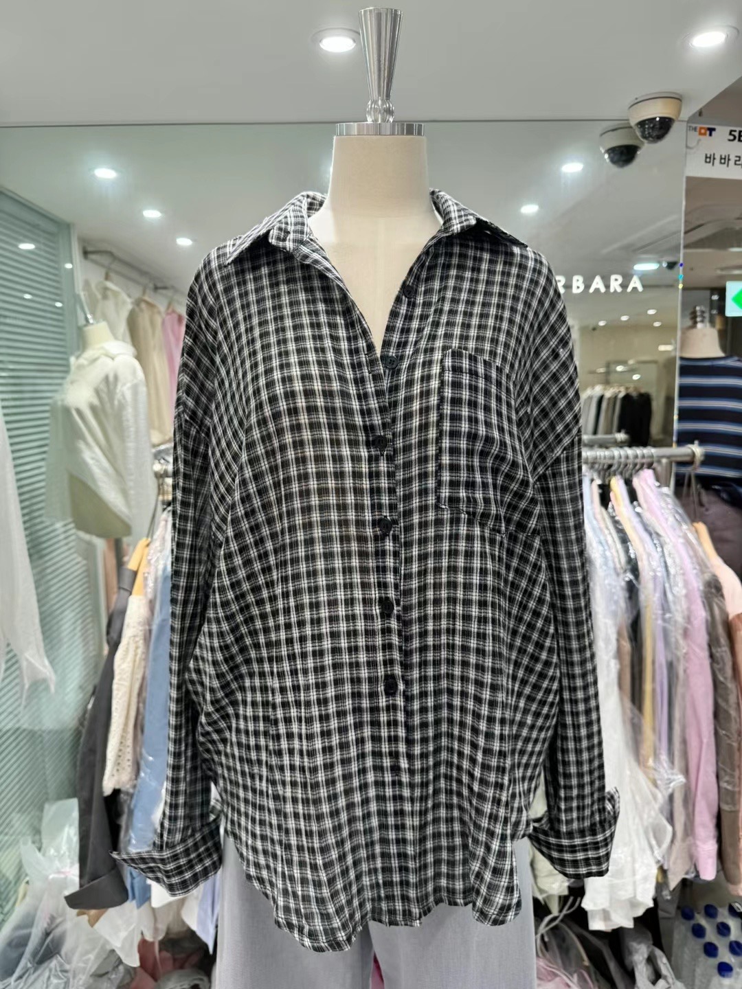 THE BARBARA韓國直郵東大門實拍女裝新品休閑襯衫蕾絲衫格紋THE BARBARA襯衫/蕾絲衫