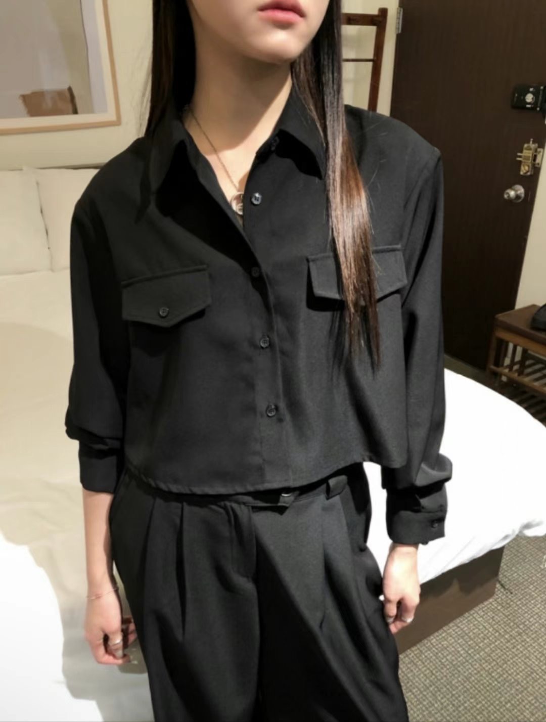 VIVID韓國直郵東大門實拍女裝新品24秋冬真品襯衫蕾絲衫短款VIVID襯衫/蕾絲衫圖色3