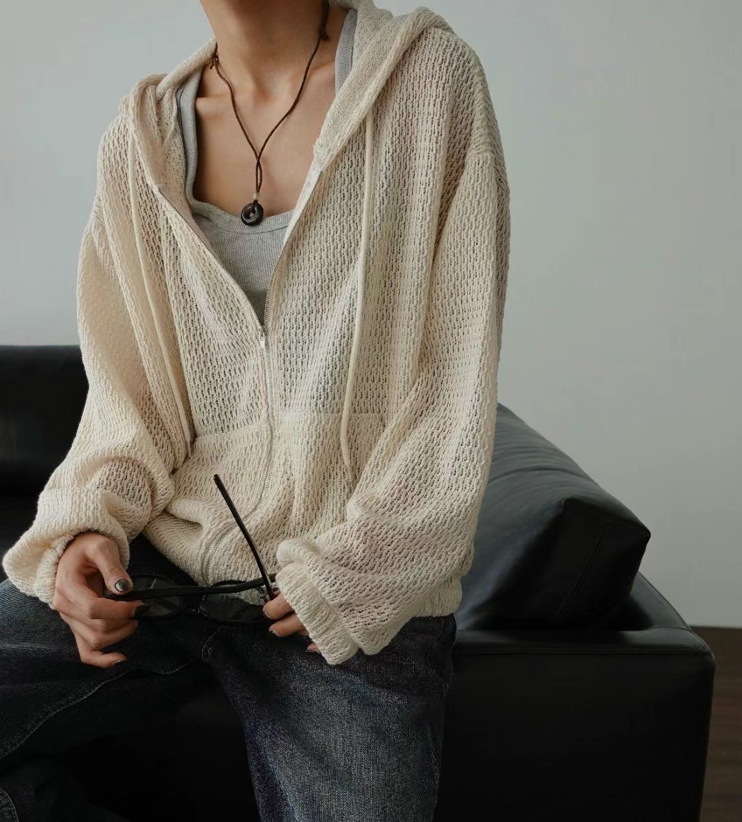 ANN MARGRET直郵韓國代購女裝新品24秋冬針織衫拉鏈連帽ANNA針織衫