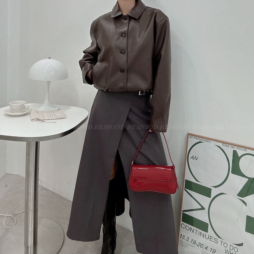 REMOOD直郵韓國代購女裝新品人氣時尚熱賣真品職業皮衣皮革FRENCH DOOR皮衣