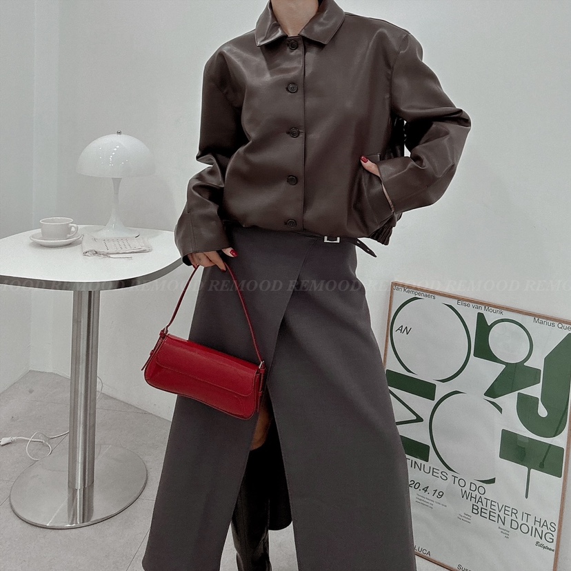 REMOOD直郵韓國代購女裝新品人氣時尚熱賣真品職業皮衣皮革FRENCH DOOR皮衣