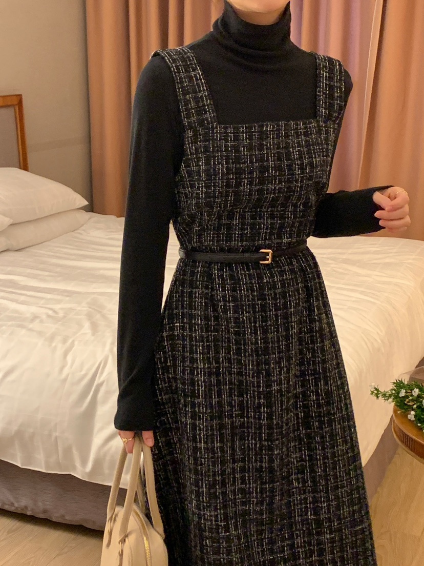 FRILL-T韓國直郵東大門代購女裝新款真品休閑職業連衣裙花呢FRILL-T連衣裙