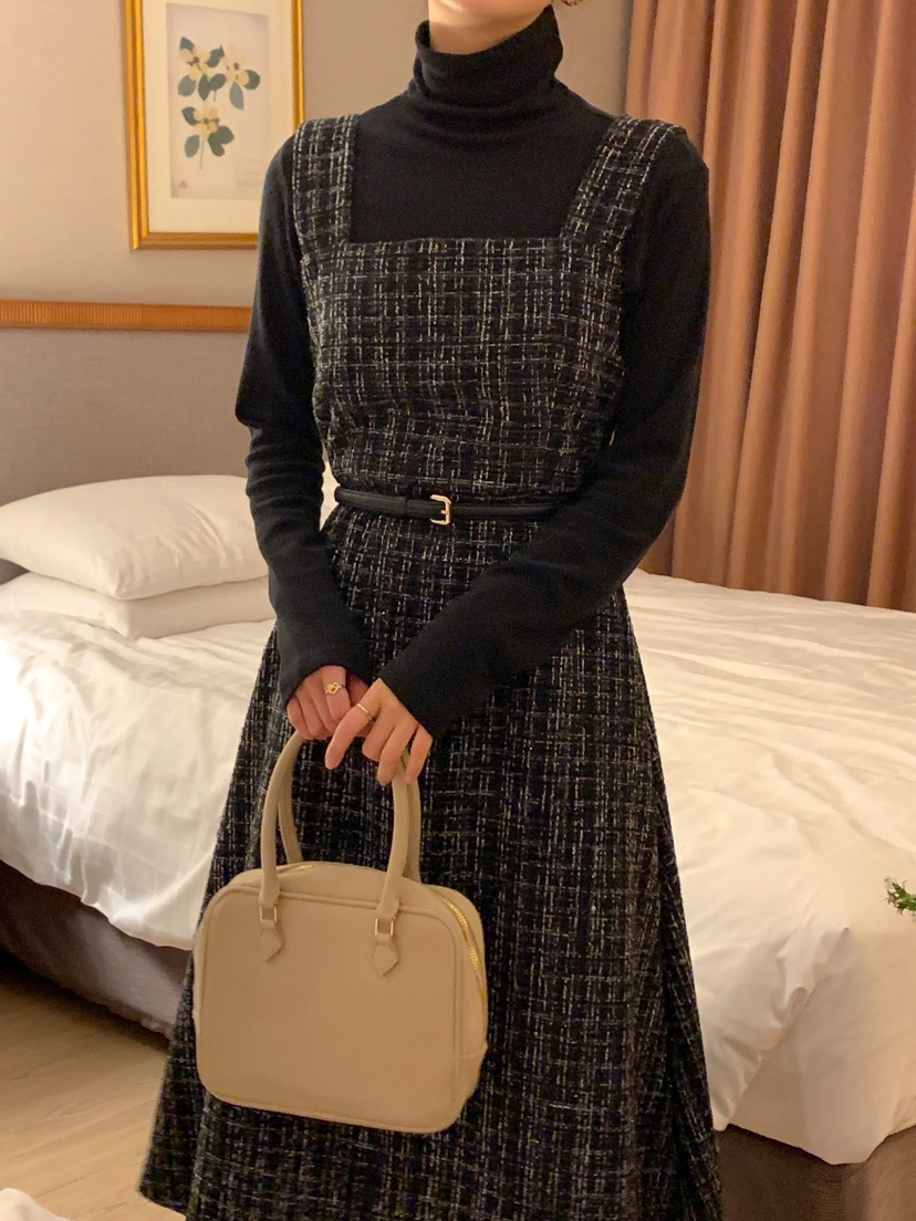 FRILL-T韓國直郵東大門代購女裝新款真品休閑職業連衣裙花呢FRILL-T連衣裙