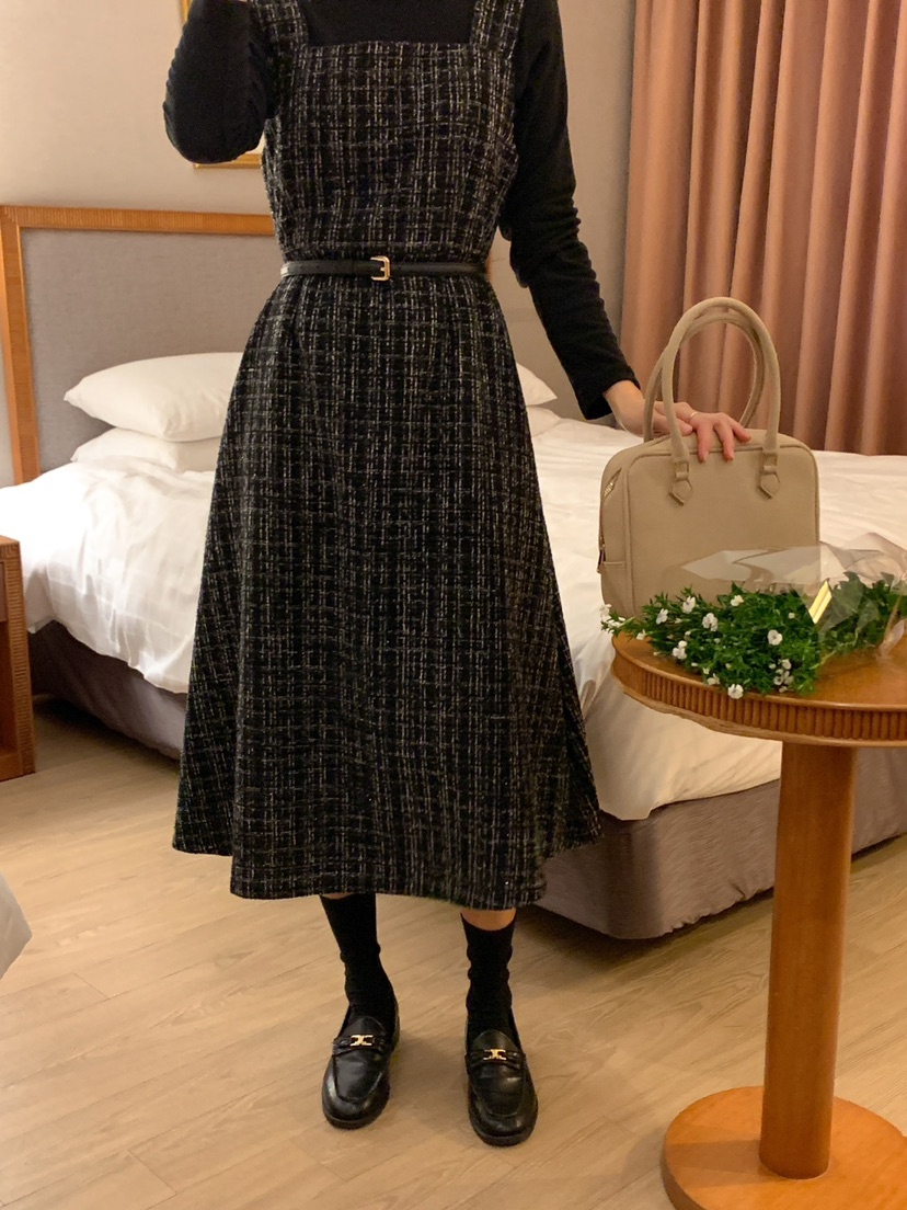 FRILL-T韓國直郵東大門代購女裝新款真品休閑職業連衣裙花呢FRILL-T連衣裙