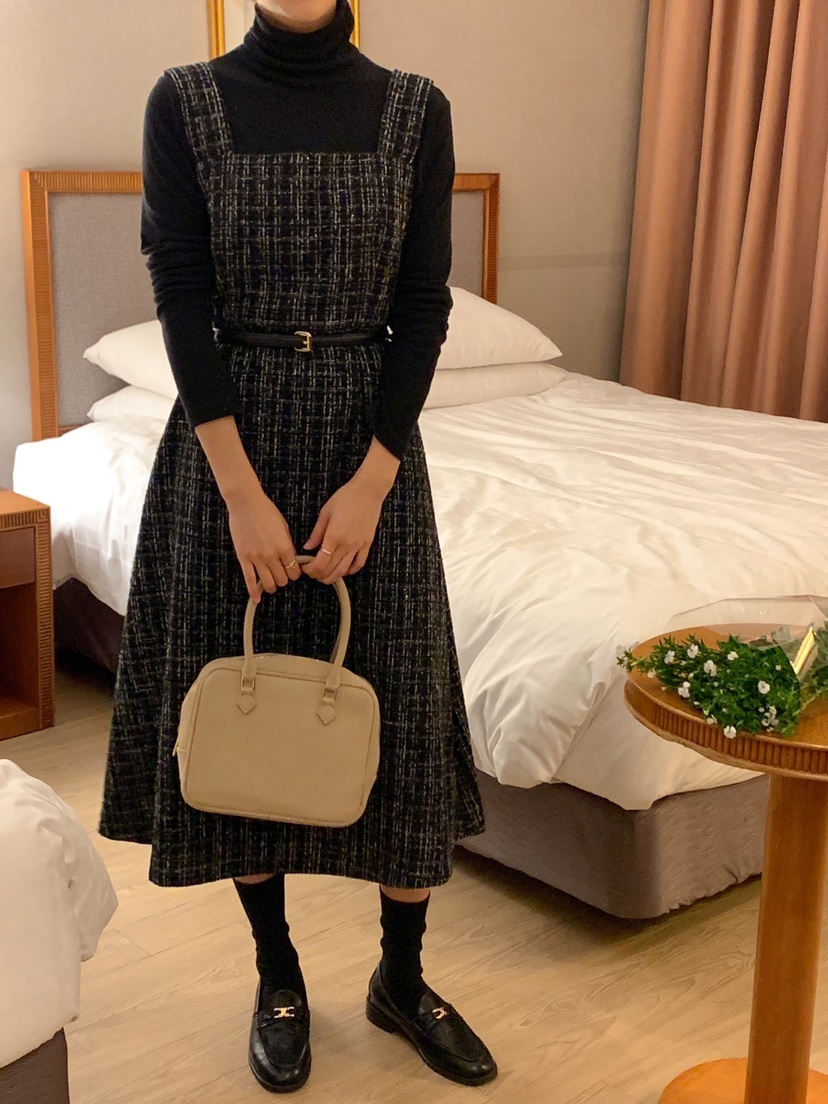 FRILL-T韓國直郵東大門代購女裝新款真品休閑職業連衣裙花呢FRILL-T連衣裙
