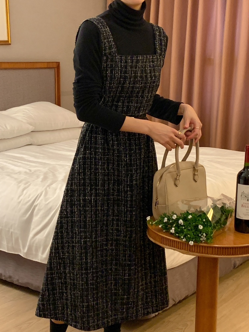 FRILL-T韓國直郵東大門代購女裝新款真品休閑職業連衣裙花呢FRILL-T連衣裙
