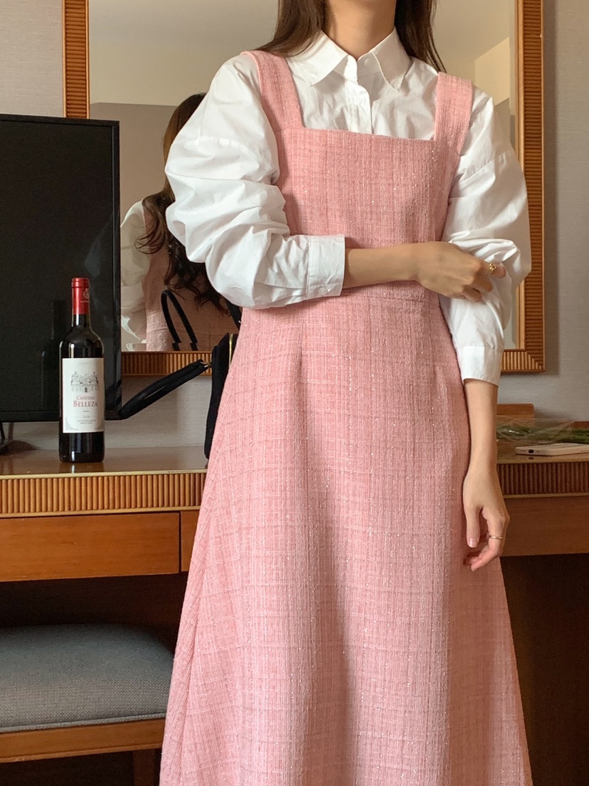 FRILL-T韓國直郵東大門代購女裝新款真品休閑職業連衣裙花呢FRILL-T連衣裙