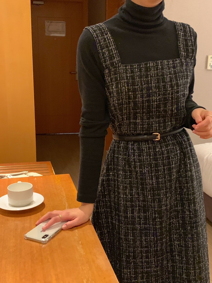 FRILL-T韓國直郵東大門代購女裝新款真品休閑職業連衣裙花呢FRILL-T連衣裙