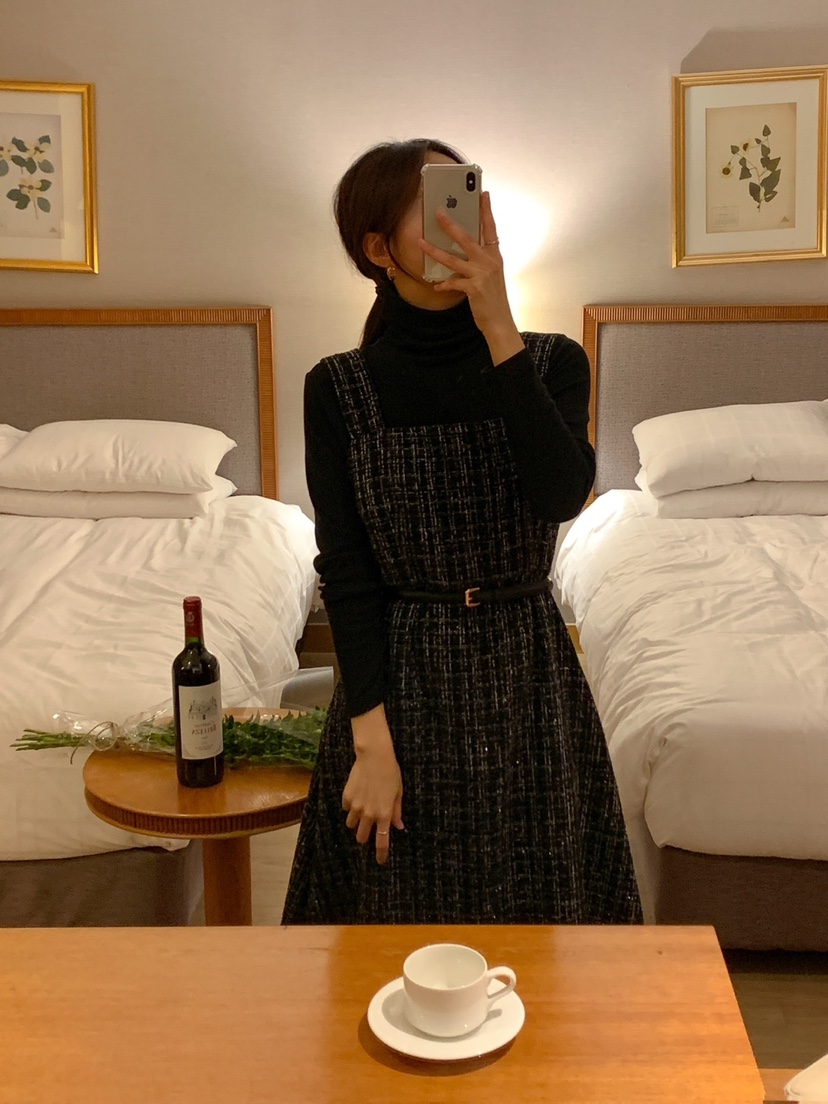 FRILL-T韓國直郵東大門代購女裝新款真品休閑職業連衣裙花呢FRILL-T連衣裙