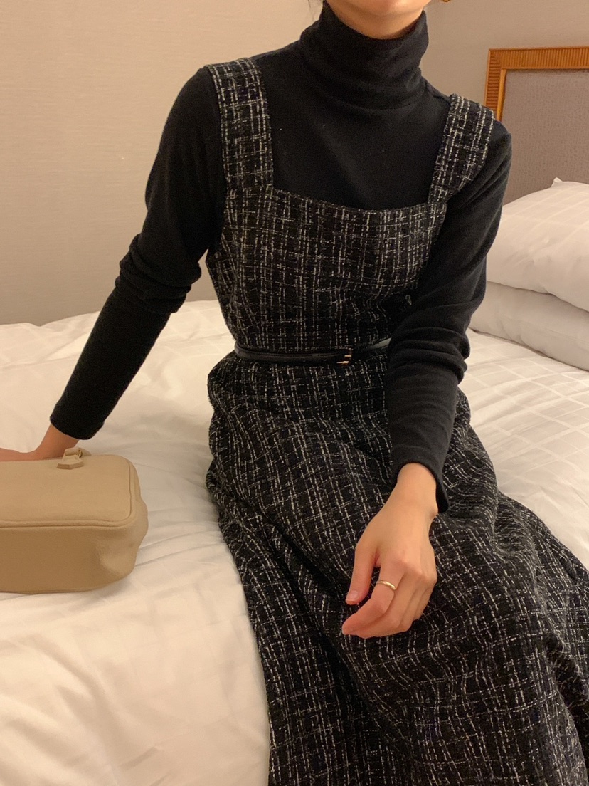 FRILL-T韓國直郵東大門代購女裝新款真品休閑職業連衣裙花呢FRILL-T連衣裙