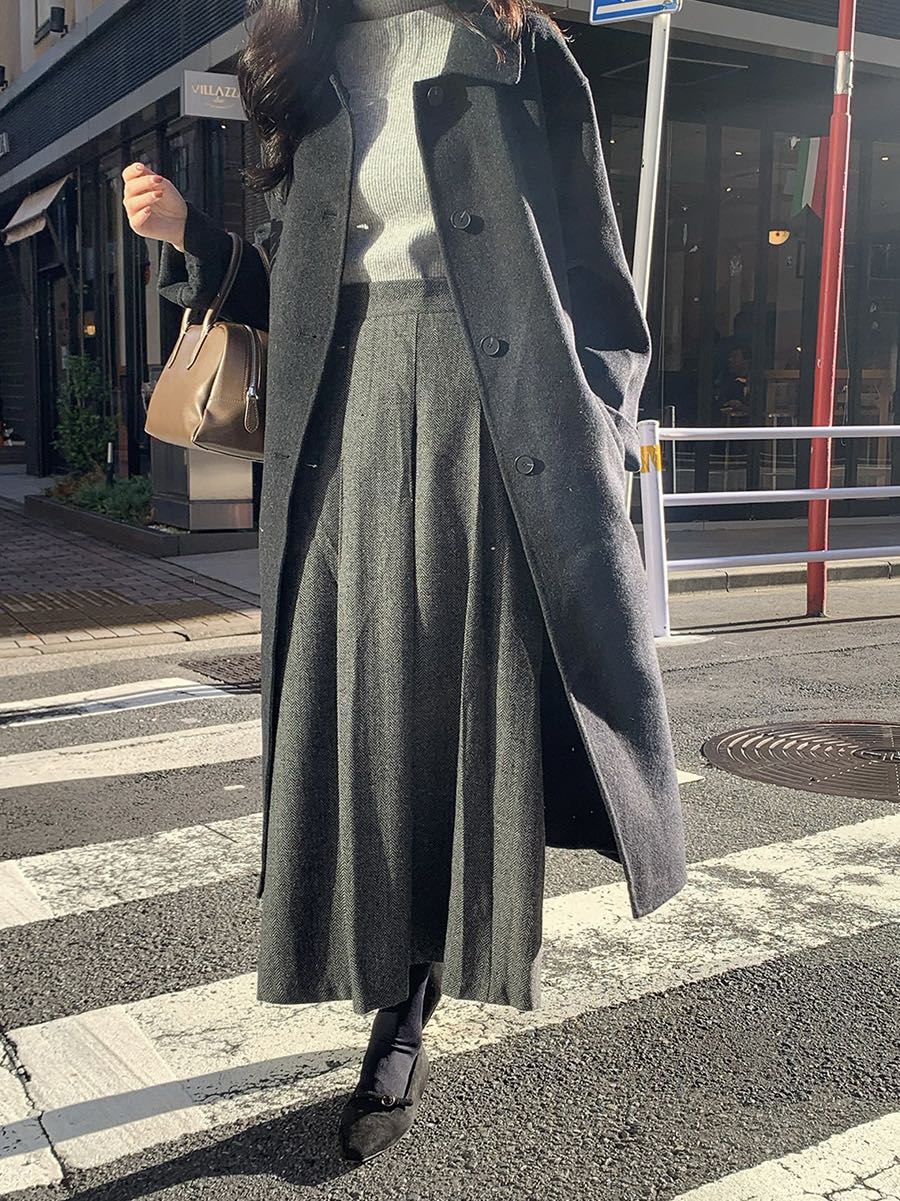 FRILL-T韓國直郵女裝新款時尚職業休閑24秋冬長裙人字紋FRILL-T長裙