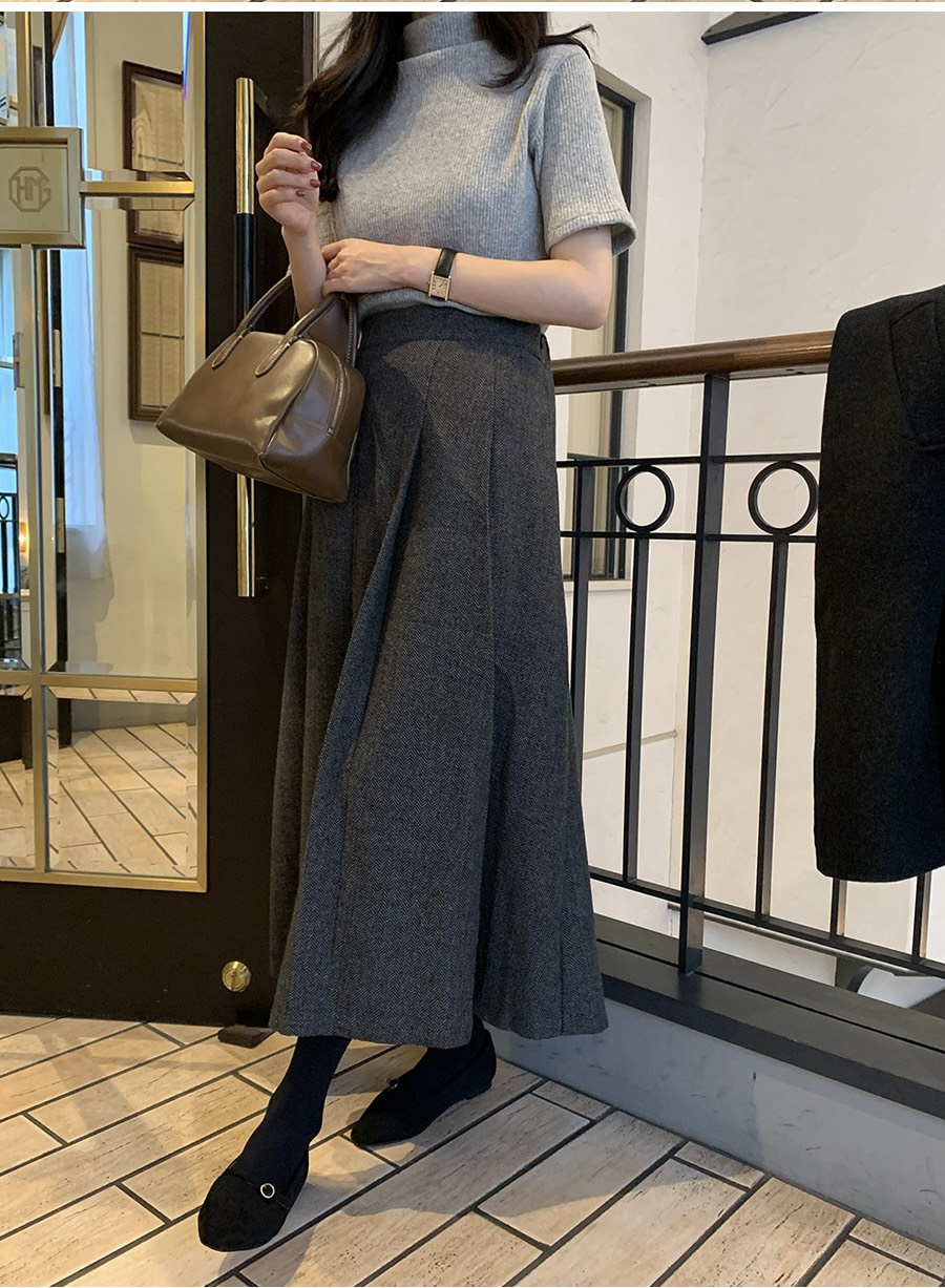FRILL-T韓國直郵女裝新款時尚職業休閑24秋冬長裙人字紋FRILL-T長裙